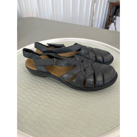 Clarks Bendables Ina Slingback Sandals Womens 8 Round Toe Black Leather Preppy - Picture 8 of 9